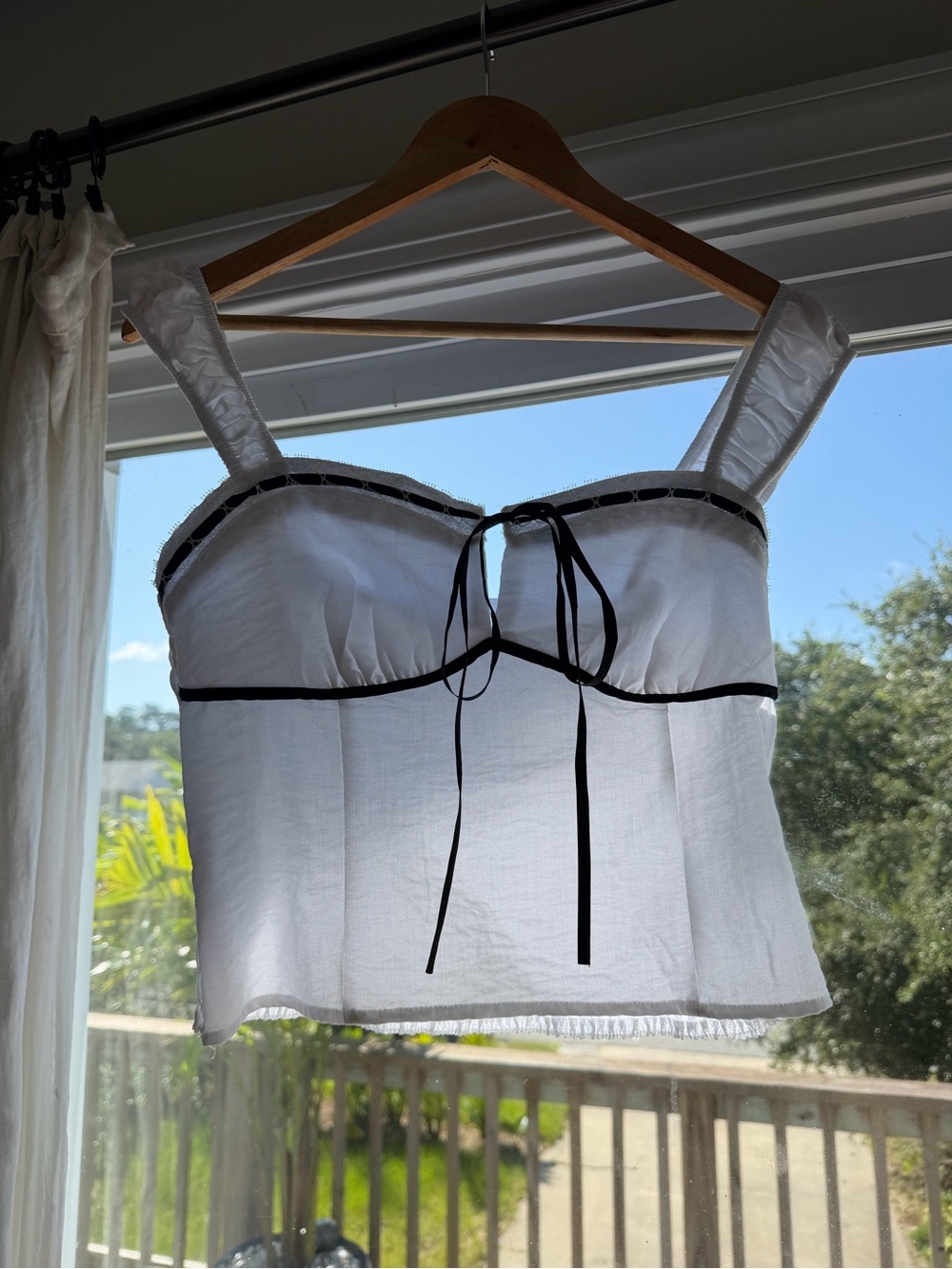 Sienna Sky White Crop Bustier with Black Trim and Tie